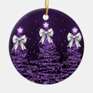 Décoration En Céramique Vœux de fêtes Purple Arbres de Noël Argent