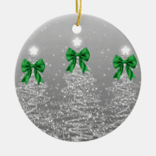Décoration En Céramique Vœux de vacances Arbres de Noël argentés Rubans ve