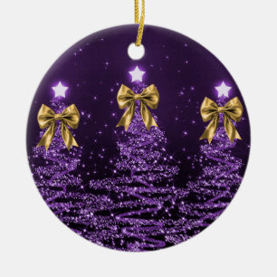 Décoration En Céramique Vœux de vacances Arbres de Noël violets Rubans dor