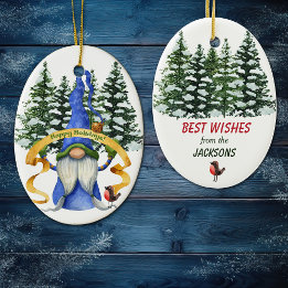 Décoration En Céramique Vœux de vacances du gnome de l'hiver bleu