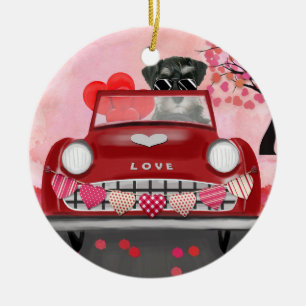 Décoration En Céramique Voiture de chien Schnauzer avec les coeurs Valenti