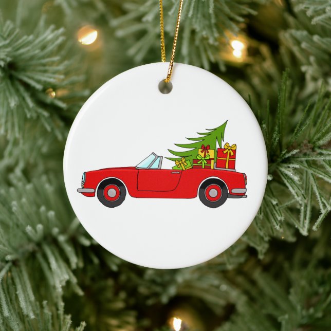 Décoration En Céramique Voiture rouge avec cadeaux de Noël (Arbre)