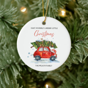 Décoration En Céramique Voiture rouge de Noël et arbre