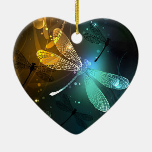 Décoration En Céramique Vol de libellule verte lumineuse