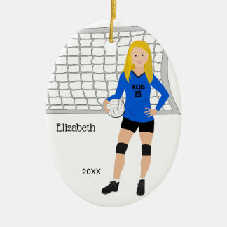Décoration En Céramique Volley-ball Femme Blonde Bleu & Noir