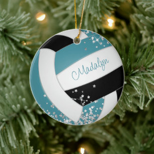 Décoration En Céramique Volley-ball noir turquoise avec argent étoiles fil