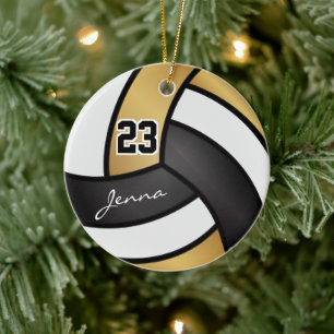 Décoration En Céramique Volley-ball or, noir et blanc 🏐