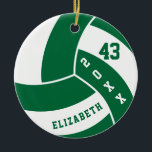 Décoration En Céramique Volley-ball vert foncé et blanc<br><div class="desc">Ornement de volley-ball prêt pour vous à personnaliser. Plus de couleurs sont disponibles si vous ne trouvez pas vos couleurs, s'il vous plaît contactez-moi. REMARQUE : SEULEMENT CHANGER LES ZONES MODÈLES NÉCESSAIRES! 😀 Si nécessaire, vous pouvez supprimer une partie du texte et commencer à ajouter le texte et la police...</div>