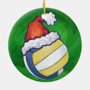 Décoration En Céramique Volleyball avec chapeau de Noël