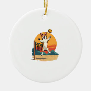 Décoration En Céramique Volleyball Corgi Vintage Illustration Vectoriel Co