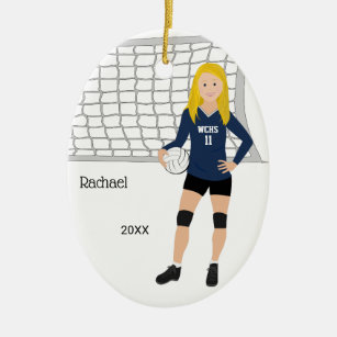 Décoration En Céramique Volleyball Femme Blonde cheveux en bleu foncé et n