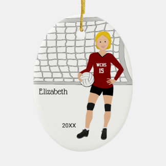 Décoration En Céramique Volleyball Femme Blonde cheveux rouge et noir