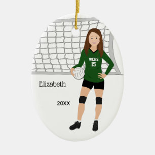 Décoration En Céramique Volleyball Femme Brunette Vert & Noir