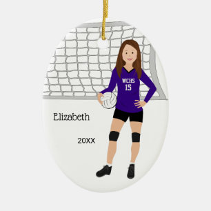 Décoration En Céramique Volleyball Femme Brunette Violet & Noir