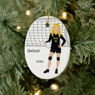 Décoration En Céramique Volleyball Femme cheveux blond en noir et or