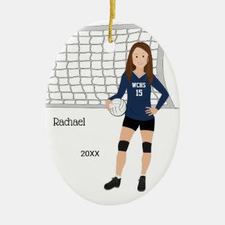 Décoration En Céramique Volleyball Femme Cheveux Brown En Bleu Foncé Noir
