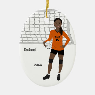 Décoration En Céramique Volleyball Femme Coiffure noire Orange & Noir