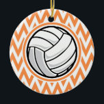 Décoration En Céramique Volleyball ; Orange et Blanc Chevron<br><div class="desc">Cool,  joli design de volley-ball blanc sur motif Orange et White Chevron Stripes. Un cadeau idéal pour les joueurs de volley-ball à l'intérieur ou à la plage ou les amateurs de sport !</div>