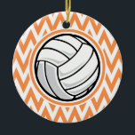 Décoration En Céramique Volleyball ; Orange et Blanc Chevron<br><div class="desc">Cool,  joli design de volley-ball blanc sur motif Orange et White Chevron Stripes. Un cadeau idéal pour les joueurs de volley-ball à l'intérieur ou à la plage ou les amateurs de sport !</div>