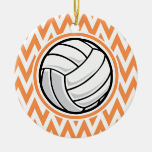 Décoration En Céramique Volleyball ; Orange et Blanc Chevron