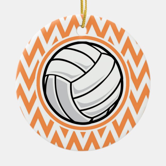 Décoration En Céramique Volleyball ; Orange et Blanc Chevron (Devant)