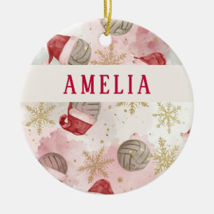 Décoration En Céramique Volleyball Santa Chapeau Nom Noël