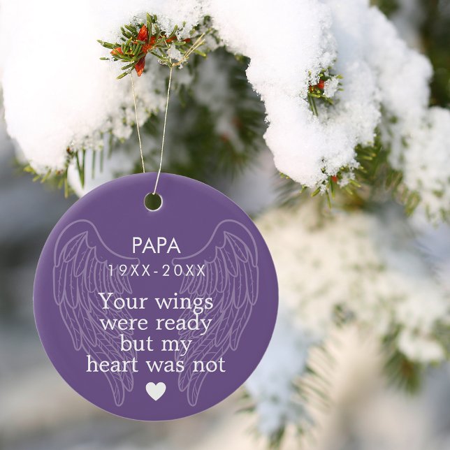 Décoration En Céramique Votre aile Mémorial Personnalisé Coeur pourpre (Your Wings Personalized Memorial Heart Purple Ceramic Ornament)
