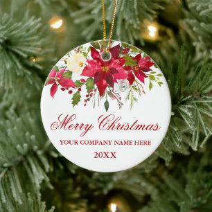 Décoration En Céramique Votre entreprise Aquarelle Rouge Poinsettia Floral
