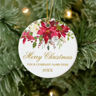 Décoration En Céramique Votre entreprise Aquarelle Rouge Poinsettia Or Flo