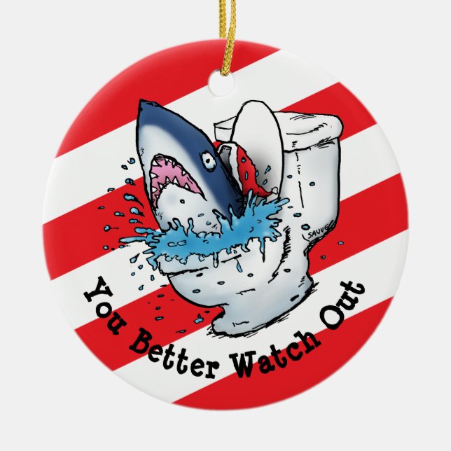 Décoration En Céramique Vous Mieux Faire Attention Toilet Shark Père Noël  (Devant)