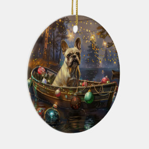 Décoration En Céramique Voyage de Noël Festif de Bouledogue Français