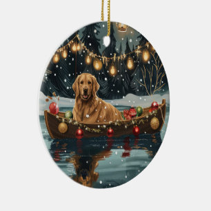 Décoration En Céramique Voyage de Noël Festif du Golden Retriever