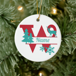 Décoration En Céramique W Monogramme Arbre de Noël initial