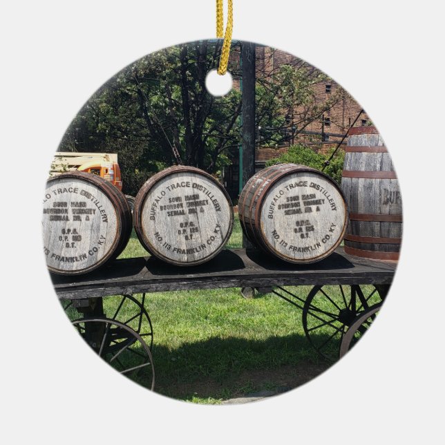 Décoration En Céramique Wagon antique avec Barils de Bourbon (Devant)