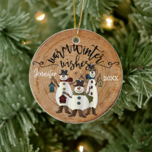 Décoration En Céramique Warm Winter Wings - Snowmen