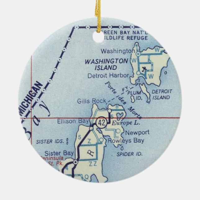 Décoration En Céramique Washington Island WI Old Map (Dos)