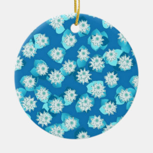 Décoration En Céramique Water Lily motif, turquoise, bleu et blanc