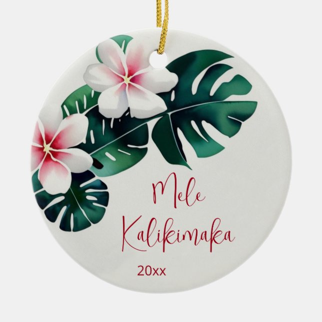 Décoration En Céramique Watercolo Tropical Mele Kalikimaka | Photo de fami (Devant)