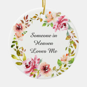 Décoration En Céramique Watercolor Pink Rose Wreath Memorial Keepsake