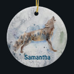 Décoration En Céramique Watercolor Wolf Personalized Winter<br><div class="desc">This design was created though digital art. It may be personalized by choosing the customize option. Contact me at colorflowcreations@gmail.com or use the chat option at the top of the page if you wish to have this design on another product. Purchase my original abstract acrylic painting for sale at www.etsy.com/shop/colorflowart....</div>