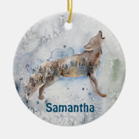 Watercolor Wolf Personalized Winter