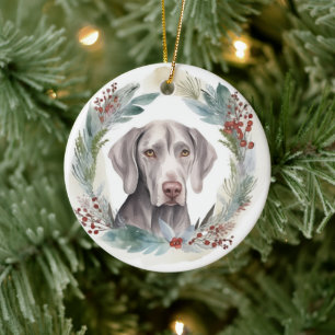 Décoration En Céramique Weimaraner Christmas Wreath Festive Pup