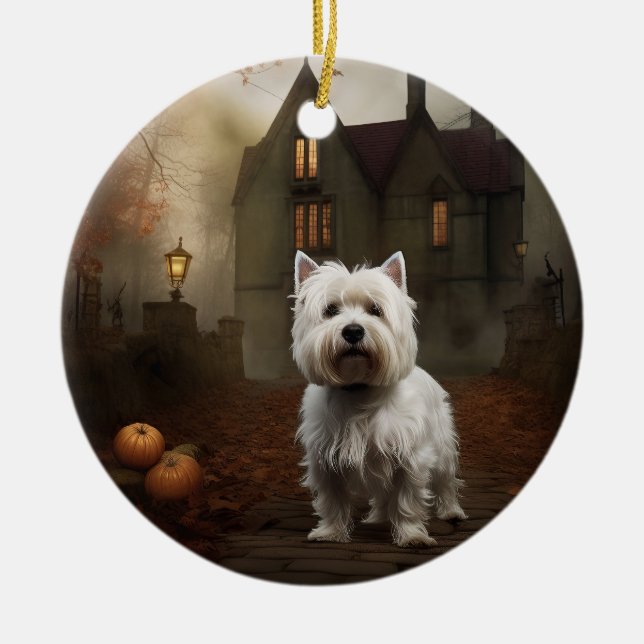 Décoration En Céramique West Highland White Terrier Halloween effrayant (Devant)
