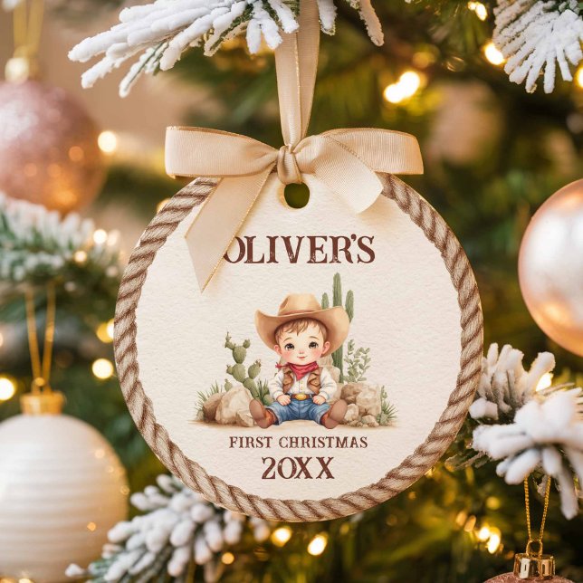 Décoration En Céramique Western Baby Boy Premier Noël (Western First Christmas Ornament)