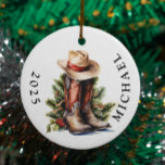 Décoration En Céramique Western Christmas Cowboy Boots Nom du Casquette<br><div class="desc">Cette conception peut être personnalisée en choisissant l'option Modifier la conception. Vous pouvez également transférer sur d'autres objets. Contactez-moi à l'adresse colorflowcreations@gmail.com ou utilisez l'option conversation en haut de la page si vous souhaitez avoir cette conception sur un autre produit ou si vous avez besoin d'aide pour cette conception. Voir...</div>
