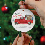 Décoration En Céramique We've Moved Change of Address Moving Announcement<br><div class="desc">This classic vintage red truck watercolor we've moved announcement Christmas ornament you can easily customize by clicking the "Personalize" button.</div>
