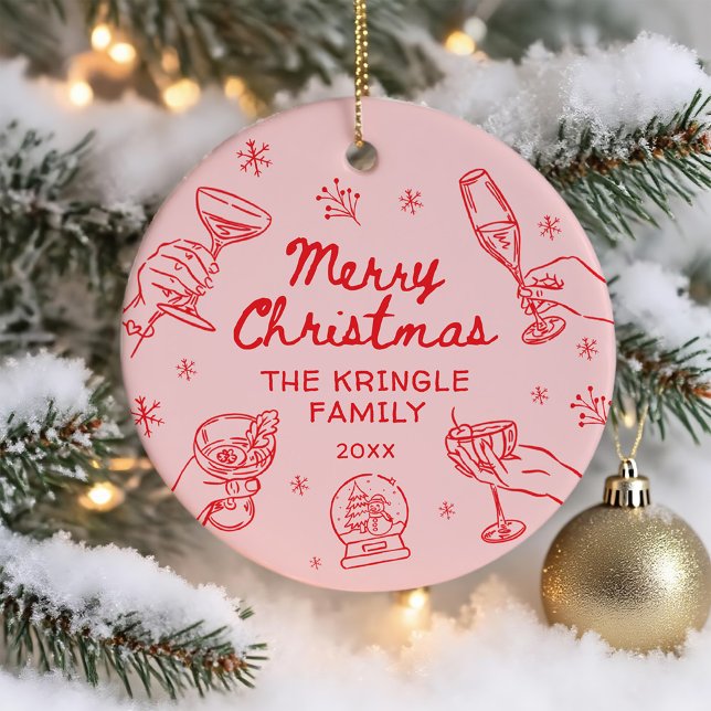 Décoration En Céramique Whimsical Hand Drawn Christmas Party  (Créateur téléchargé)