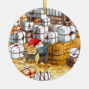 Décoration En Céramique Whimsical Swedish Tomten Watercolor Christmas