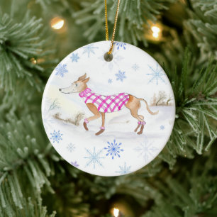Décoration En Céramique Whippet de Noël à l'aquarelle en pull-over