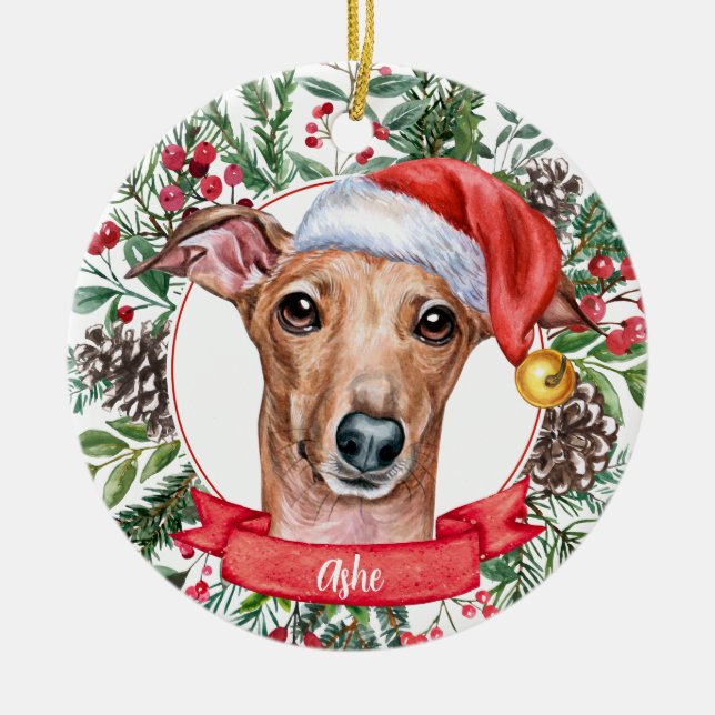 Décoration En Céramique Whippet Greyhound Chien Personnalisé Santa Hat Orn (Devant)